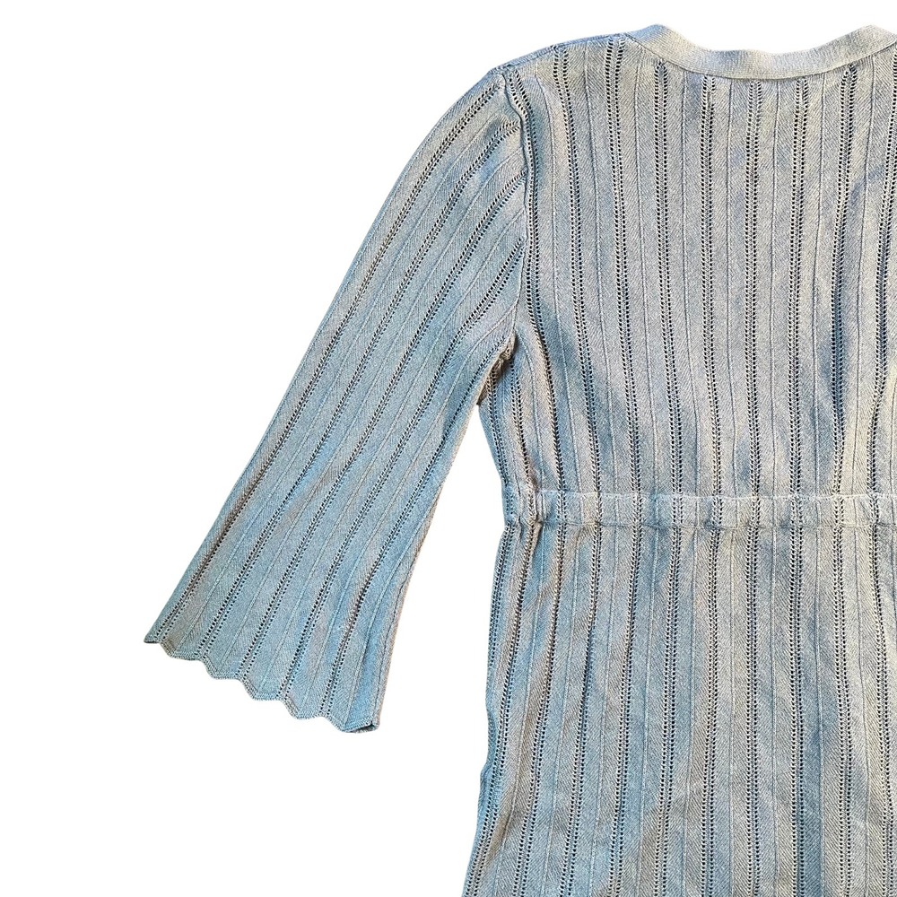Vintage Gray Ribbed Knit Tie Waist Scalloped Hem Cardigan Sweater Small Y2K 90s - Picture 10 of 16